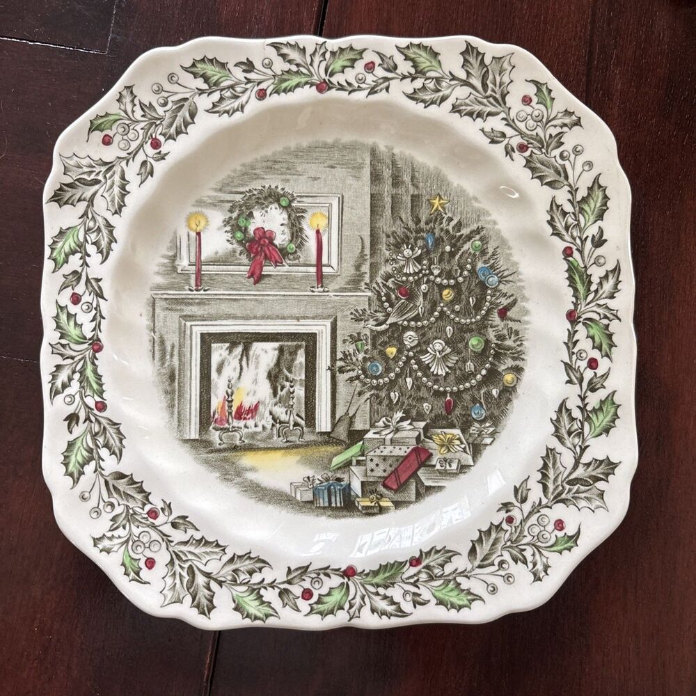 VTG Johnson Brothers Merry Christmas Ironstone Square Salad Plate 7.75”